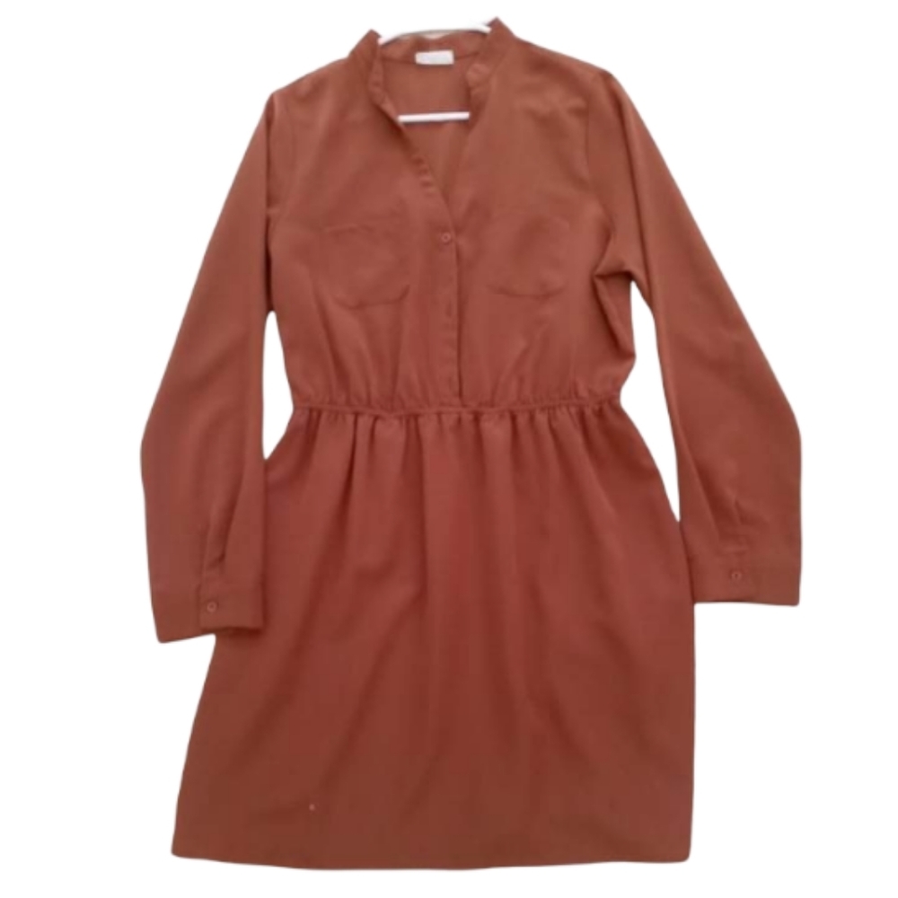 Small Long Sleeve Brown Shirt Dress